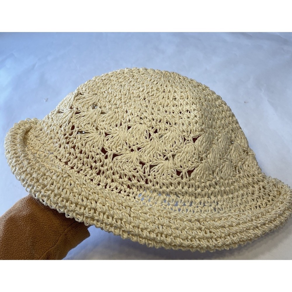 1990s Crocheted Straw Bucket Sun Hat See Photos For Measurements